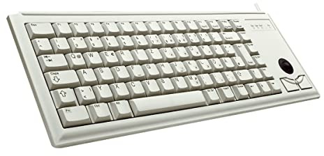 CHERRY G84-4400, Kompakte Tastatur mit Trackball, Französisches Layout (AZERTY), Kabelgebunden (USB-Anschluss), 2 Maustasten, Mechanische ML Switches, Grau