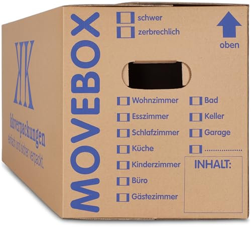 KK Verpackungen 25 x UMZUGSKARTONS ZWEIWELLIG - 634 x 290 x 326 mm - MOVEBOX - 2.20 EB Welle aus Pappe Braun