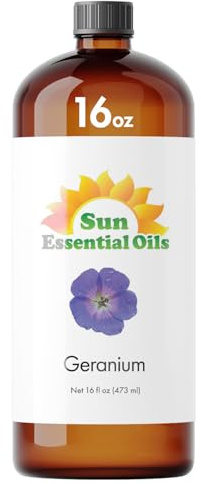 Sun Essential Oils Geranium Essential Oil 16oz - Aromatherapy Oil for Diffuser, and Stress Ease