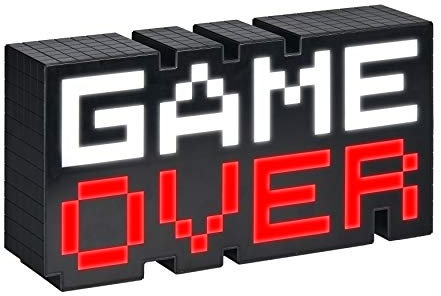 Game Over Lampada con scritta, nera, trasparente, stampata, 100% plastica, in confezione regalo
