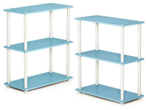 Furinno TURN-N-TUBE Storage Shelves Set of 2, 3-Tier Book Shelf, Corner Shelf, Toolless Open Shelves, for Organization and Storage, Living Room, Garage, Home Office, Light Blue