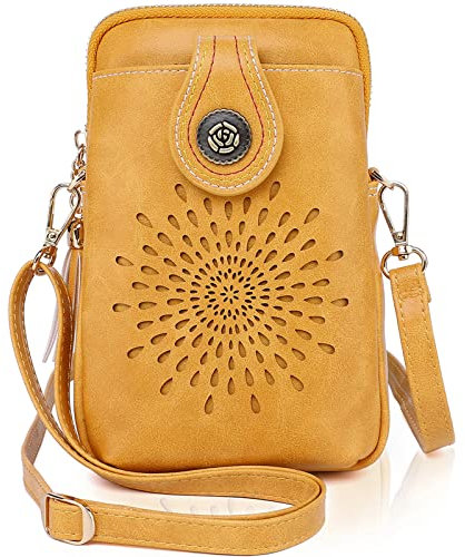 APHISON® Handytasche zum Umhängen | Handy Umhängetasche Klein | Crossbody bag veganem Leder | Geldbörse Damen | für Handy unter 6,7 Zoll | Verstellbar Schultergurt | Gelb
