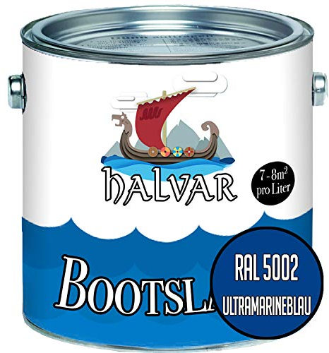Halvar 2-K GLÄNZEND Yachtlack Blau RAL 5000-5024 Bootslack für GFK/Polyester/Kunststoff 2-Komponenten Lack inkl. Härter (1 L, RAL 5002 Ultramarineblau)