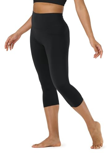 LAPASA Dam Capri 3/4 Sport Leggings med hög midja Push Up High Waist utan fickor L02A1 (Svart, L)