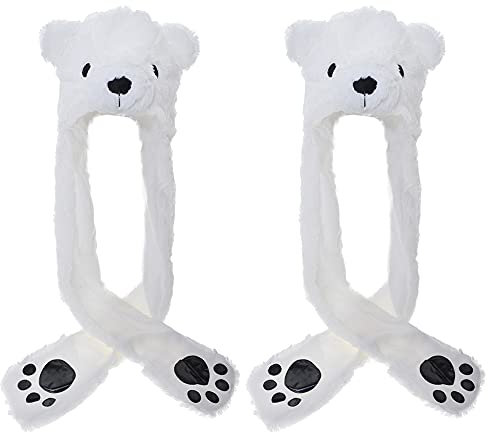 TOPTIE 2 Packungen Tierkostüm-Hüte, langer Schal mit Fäustlingen, Panda, Eisbär, 2 x Eisbär, Einheitsgröße