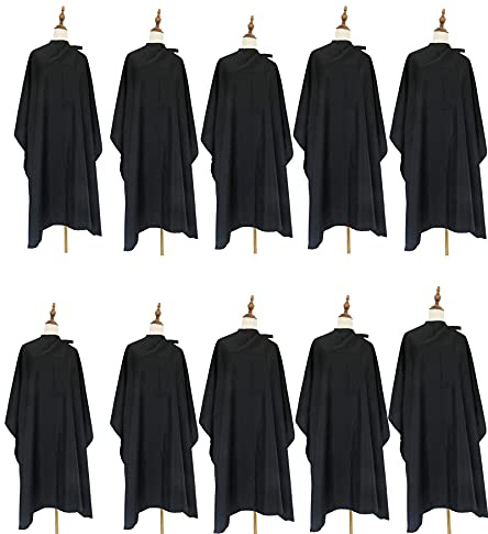 Salon Barber Hairdressing Capes with Snaps Hair Cutting Cape Hair Stylist for Women Men Adults Kids Black Waterproof (10PCS)