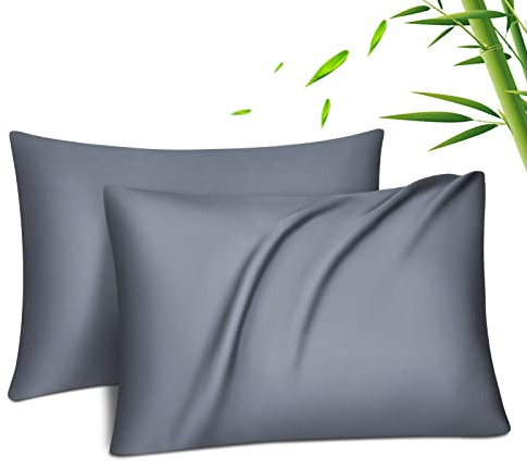 Fittia 2er-Set Lyocell Bambus Kissenbezug Bambusfaser Kopfkissenbezug Kissenhülle Seidig weichkühlend atmungsaktiv mit verdecktem Reißverschluss, Grau, 40x80cm