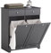 SoBuy Mobiletto bagno con portabiancheria - Mobile bagno salvaspazio con 2 cassetti e 2 sacchi estraibili - Mobiletto lavanderia per ingresso o cucina in MDF, Grigio, 78x38x90cm, BZR33-DG