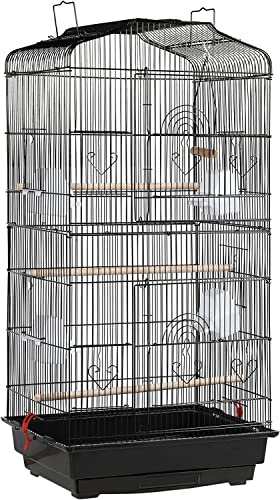 37 Rooftop Metal Large Bird Parrot Cage Carrier For Canary Budgie Cockatiel In Black & White(Black 46L x 36W x 93H)