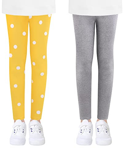 L&K-II Filles Leggings Taille Haute Collants Enfants Pantalons Casual Stretch Filles Coton Leggings Motifs Mignons Lot de 2 A 146-152