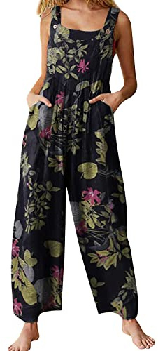 Runstarshow Womens Baggy Overalls Wide Leg Casual Jumpsuit Floral Print