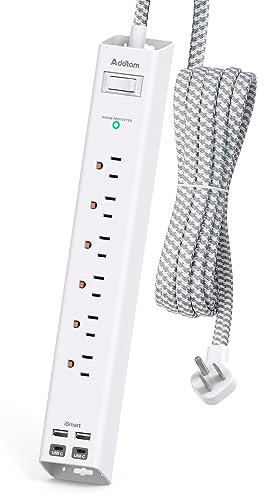 Power Strip Surge Protector with USB C - Flat Plug Extension Cord