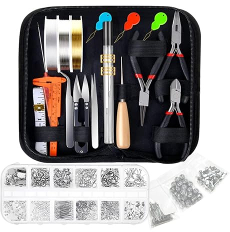 Kit de herramientas para joyería para adultos, incluye alicates y 15 accesorios, cables para anillos y collares, manualidades y reparación