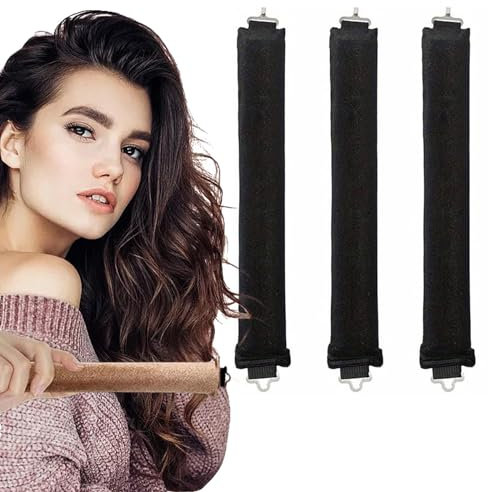 3 Stück Hitzefreie Lockenwickler, Heatless Curls Band, Lockenwickler Über Nacht mit Haken, Overnight Blowout Locken Ohne Hitze, Lockenwickler Heatless Curls für Alle Haartypen (Schwarz)