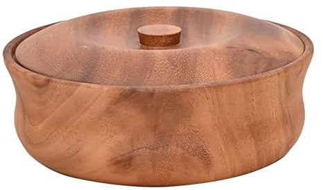 AADDFDD Ganze Instant-Nudelschüssel aus Holz mit Deckel, Salatschüssel aus Holz, Servierschüssel für Obst, Snacks, Nudeln, Müsli, Desserts 18cm/7.1inch Brown