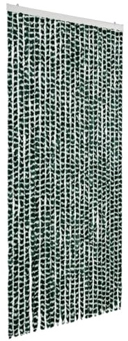 Ailgely Flauschvorhang Chenille 100 x 220 cm, Türvorhang aus Chenille Fliegenschutz Insektenschutz Camping Insektenschutz für Camping Wohnwagen Grün und Weiß