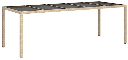 DYRJDJWIDHW tapeziertisch,stehtisch Outdoor,Gartentisch 200x150x75 cm Hartglas und Poly Rattan BeigeIdeal für Gärten, Terrassen, Weihnachtsfeiern