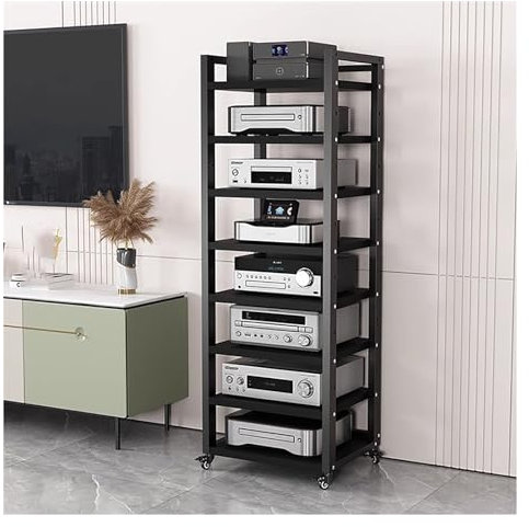 hifi rack Tragbarer Rollwagen für Audiogeräte, 20 bis 24 Zoll breit, robustes AV-Medienregal für Schlafzimmer und Wohnzimmer – 5, 6, 7, 8 große Etagen, Stereo-Schrankhalter aus Holz(8 tier-H161cm-W60c
