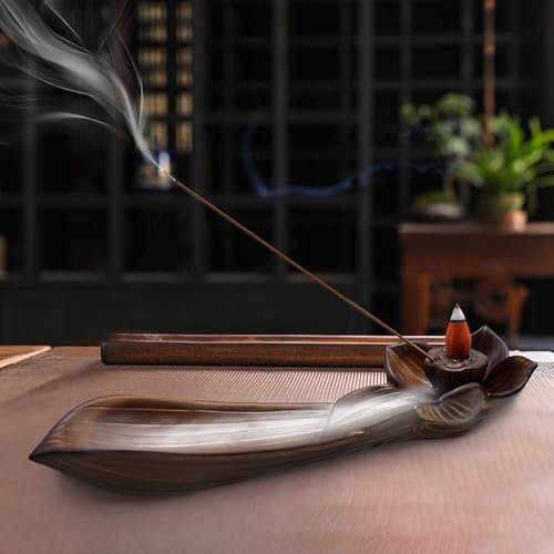 Cyiecw Keramik Lotus Räucherstäbchenhalter, Weihrauchbrenner für Räucherstäbchen mit Asche-Auffangschale, Ideal Incense Holder für Heimdekoration, Meditation und Yoga(60 Stäbchen und 40 Zapfen)