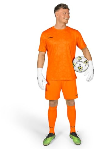 FORZA Målvaktskit för män [XS-XXL] | Komplett fotbollsset med kortärmad fotbollströja, shorts och knähöga strumpor, Fluro Orange, L
