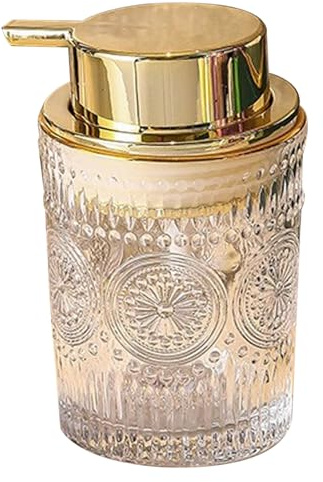Dispensateur en Mousse en Mousse en Verre en Verre 3,5x5 Pouces 300 ML Transparent avec Une Pompe dorée Souleolère Relief à Motifs Rechargeables Dispensateur de Savon à Main pour Salle de Bain et cui
