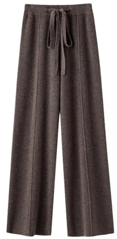 Pantaloni da donna in cashmere, 100% lana merino, a piede largo, pantaloni larghi in maglia, pantaloni spessi autunno/inverno, Caff scuro, L
