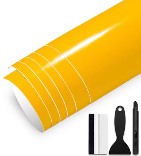 GRTHTATI Pellicola autoadesiva in vinile per interni ed esterni dell'auto, senza bolle, per auto, moto, bici, 30 cm x 300 cm (giallo lucido, 30 cm x 300 cm)