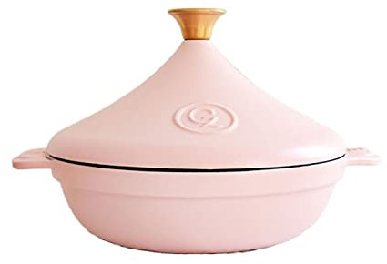 HAJHI Asas Dobles Tajine Marroqui Esmalte Hierro Fundido Tajín Marroquí Universal 2,6L Tajina Inducción Para Llama Abierta Guisar(Pink)