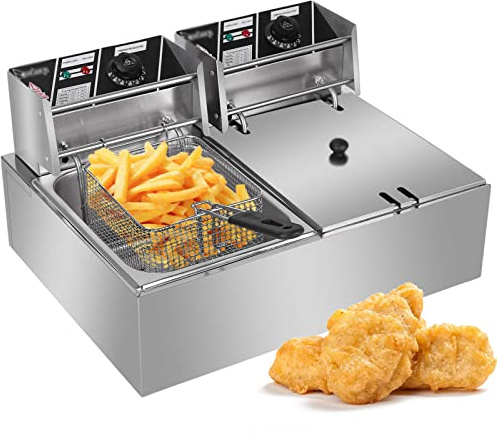 Grandi padelle per trucioli con chip elettrico per friggitrice commerciale con cestello e coperchio grasso in acciaio inossidabile 12L 5000W per ristorante e casa