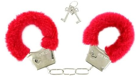 Plüsch Handschellen – witziges Accessoire für Party, Fasching & Kostüm – erhältlich in Rot, Schwarz, Pink, Rosa, Blau & Weiß – Spaß- und Gag-Artikel für Erwachsene