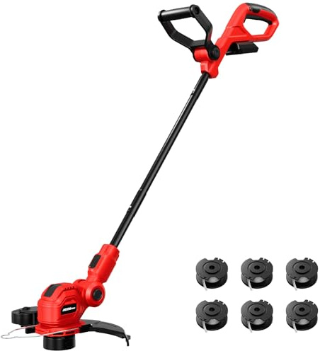 HEINPRO Cordless String Trimmer Compatible with Milwaukee M18 Battery, 12 Electric Weed Wacker, Auto Line Feed, Weed Eater Battery Powered Grass Trimmer, w/ 6 Line Spools, Red (Tool Only)
