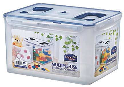 LocknLock PP CLASSIC Aufbewahrungsbox mit Deckel und Griffen | 16 L, 361 x 274 x 212 mm | 100 % Luftdicht | halbtransparenter Vorratsbehälter | Vorratsbehälter mit Deckel für Haushaltsgegenstände
