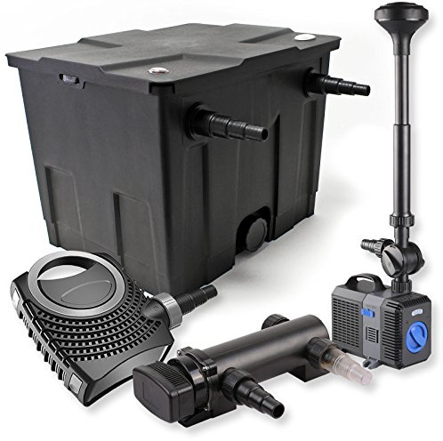 SunSun Komplettset: CBF-350 Teichfilter bis 12000 L Teichfilteranlage Durchlauffilter, NEO7000 Teichpumpe 7000l/h 50W, CUV-318 Teichklärer UVC Klärer mit 18W, CTP-2803 Springbrunnenpumpe 3000l/h 10W