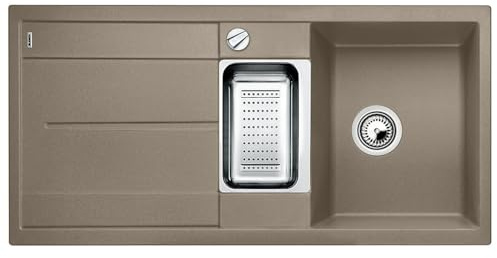 BLANCO METRA 6 S – Évier de Cuisine Rectangulaire en Granit pour Meubles Bas de 60 cm de Large – Égouttoir Intégré – SILGRANIT – Marron – 517354