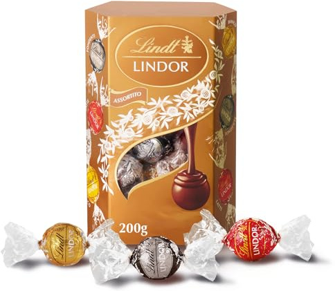 Lindt LINDOR Praline di Cioccolato al Latte, Fondente, Bianco, 16 Cioccolatini Assortiti, in confezione 200g