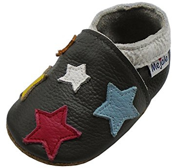 Mejale Cuir Chaussures bébé Chaussons bébé Chaussures pour Enfants Chaussons - - Dunkelgrau, Bunte Sterne, 6-12 Monate/5.12 zoll