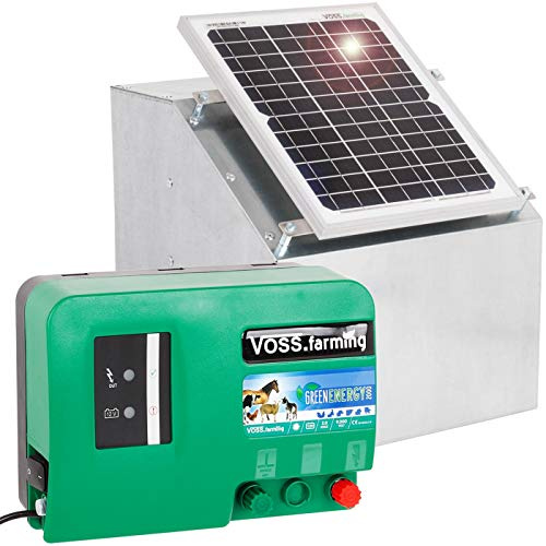 VOSS.farming Kit pour clôture de pâturage avec électrificateur Green Energy 12V + Panneau photovoltaïque 12W et boîter