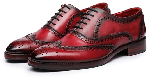 Lethato Wingtip Brogue Oxford Handcrafted Men's Genuine Leather Lace up Dress Shoes (11.5-12 US, Wine Red)