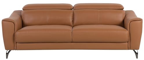 Sofa Ledersofa Goldbraun mit Kopfstützen modernes Wohnzimmersofa Narwik