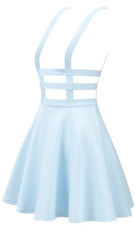 Allegra K Damen Valentinstag Plissee Overall A-Linie Elastische Taille Kawaii Hosenträger Rock, Himmelblau, Klein