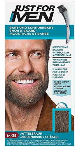 Just for men for Men Schnurrbart und Bart Mittelbraun Farbstoff, eliminiert Grau für ein dickeres und volleres Aussehen – M35