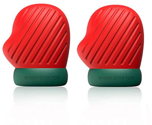 Weihnachtshandschuh Socken Silikon Warmwasserbeutel Niedliche Handwärmer Mikrowelle Heizflasche 300ML, Rot,Glove