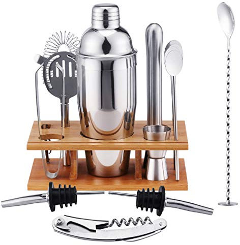 BouBou 14Pcs Cocktail Shaker Set Mixer Martini Spirits Bar Spoon Jigger Strainer Stand - 750Ml