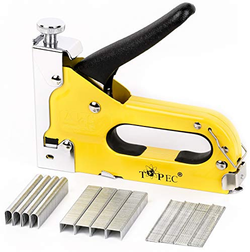 Upholstery Staple Gun Heavy Duty, TOPEC 3-in-1 Stapler Gun with 600 Staples, Manual Brad Nailer Power Adjustment Stapler Gun for Wood, Crafts, Carpentry, Decoration DIY