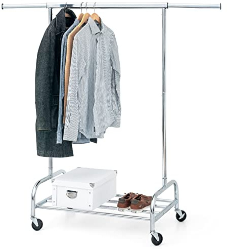 Tatkraft Tiger Kleiderständer Stabil, Schwerlast Kleiderständer auf Rollen, Bis 100 KG, Garderobenständer mit Ablage, Kleiderwagen, Rollgarderobe, Teleskopstangen Ausziehbar