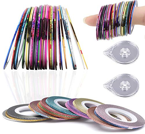 46 Rollen Nail Art Stripes Tape YUTOU Nail Striping Sticker DIY Selbstklebend Glitze Line mit 2 Stück Nagelbandspender für Nagel Kunst Dekoration Aufkleber DIY