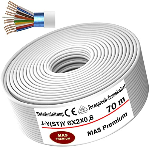 MAS Premium Von 5 bis 250m Telekommunikationskabel J-Y(ST) Y 2_4_6X2X0,8 Telefonleitung Klingelleitung Fernmeldeleitung (J-Y(ST) Y 6X2X0,8, 70m)