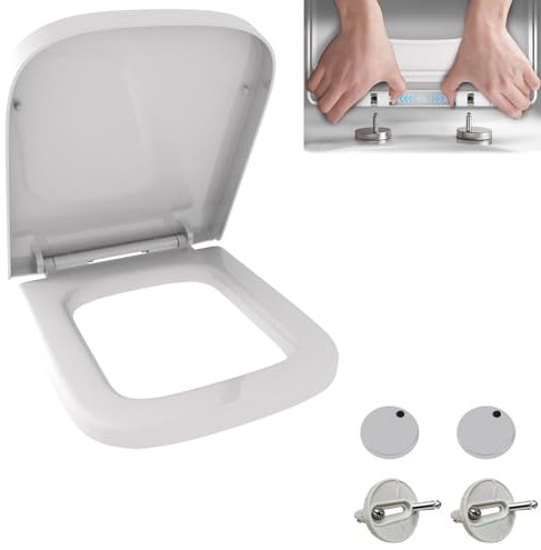 Square Toilet Seat, Soft Close Toilet Seat with Quick Release for Easy to Clean, Heavy Duty Anti-Bacterial Toilet Seat Covers, Top Fix 360 Adjustable Hinges, White Duroplast Toilet Lid Loo Seat