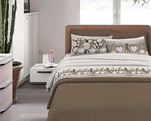 IlGruppone Completo Letto in Flanella Calda e Morbida Anti Pilling - Set Flanellato 3 Misure parure con Federe - Gnomi beige - 2 Piazze