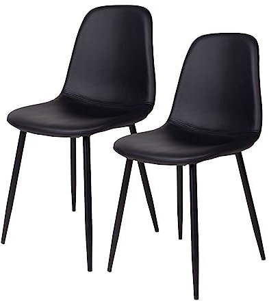Zeitloser Stuhl MALMÖ (2er Set) in schwarz PU mit schwarzen Beinen